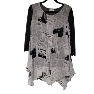 Cover Charge Tunic Top Shirt "New York Times" Newspaper Small Slinky Sheer